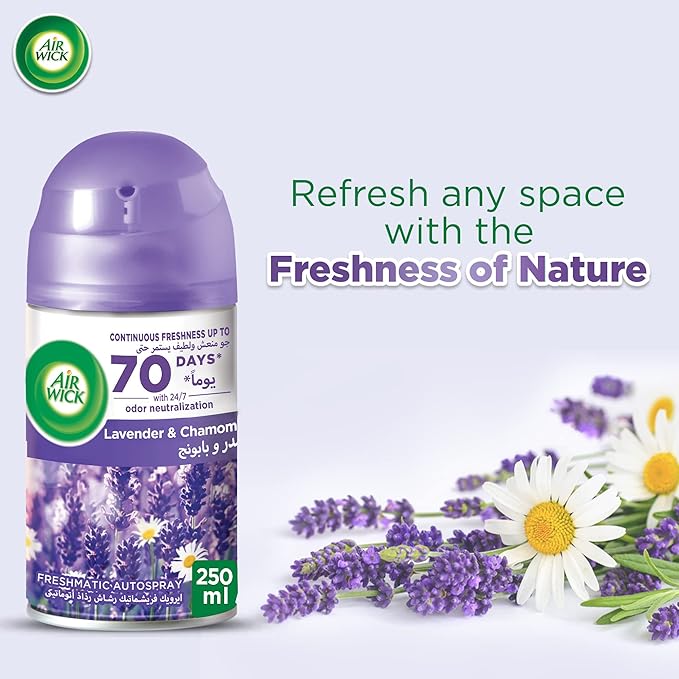 Air wick Air Freshener Freshmatic Refill Lavender and Camomile, 250ml - Al Kabayel Discount CenterAir wick Air Freshener Freshmatic Refill Lavender and Camomile, 250mlHome FragrancesAIR WICKAl Kabayel Discount Center