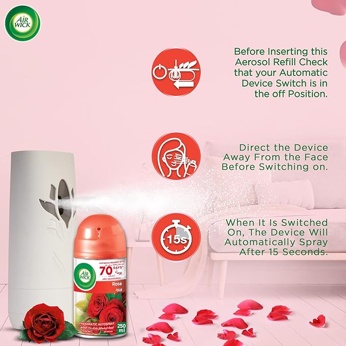 Air Wick Air Freshener Freshmatic Refill Rose, 250ml - Al Kabayel Discount CenterAir Wick Air Freshener Freshmatic Refill Rose, 250mlHome FragrancesAIR WICKAl Kabayel Discount Center