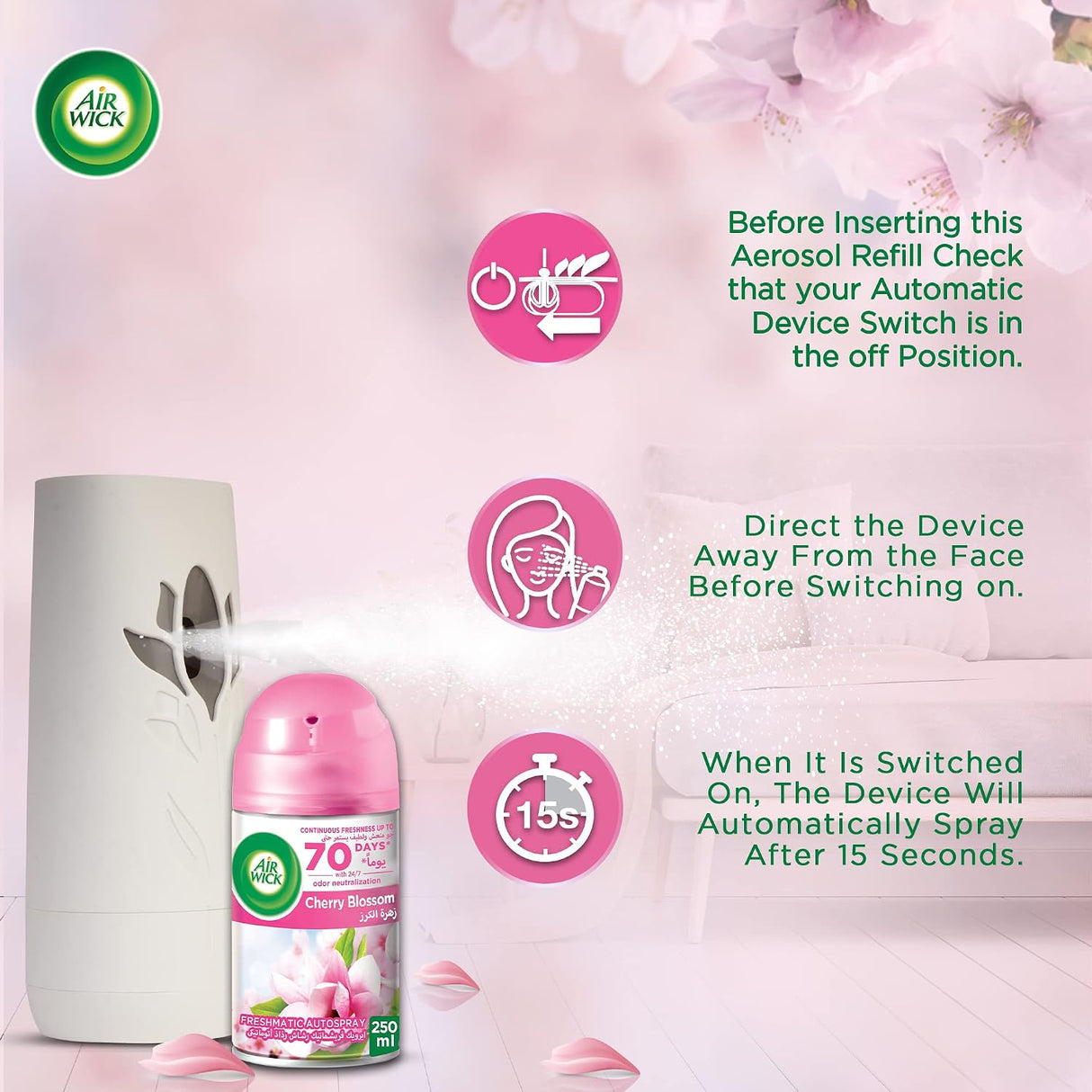 Air Wick Freshmatic Autospray Refill, Cherry Blossom Scent 250 ml x2 - Al Kabayel Discount CentreAir Wick Freshmatic Autospray Refill, Cherry Blossom Scent 250 ml x2Air FreshenersAIR WICKAl Kabayel Discount Centre
