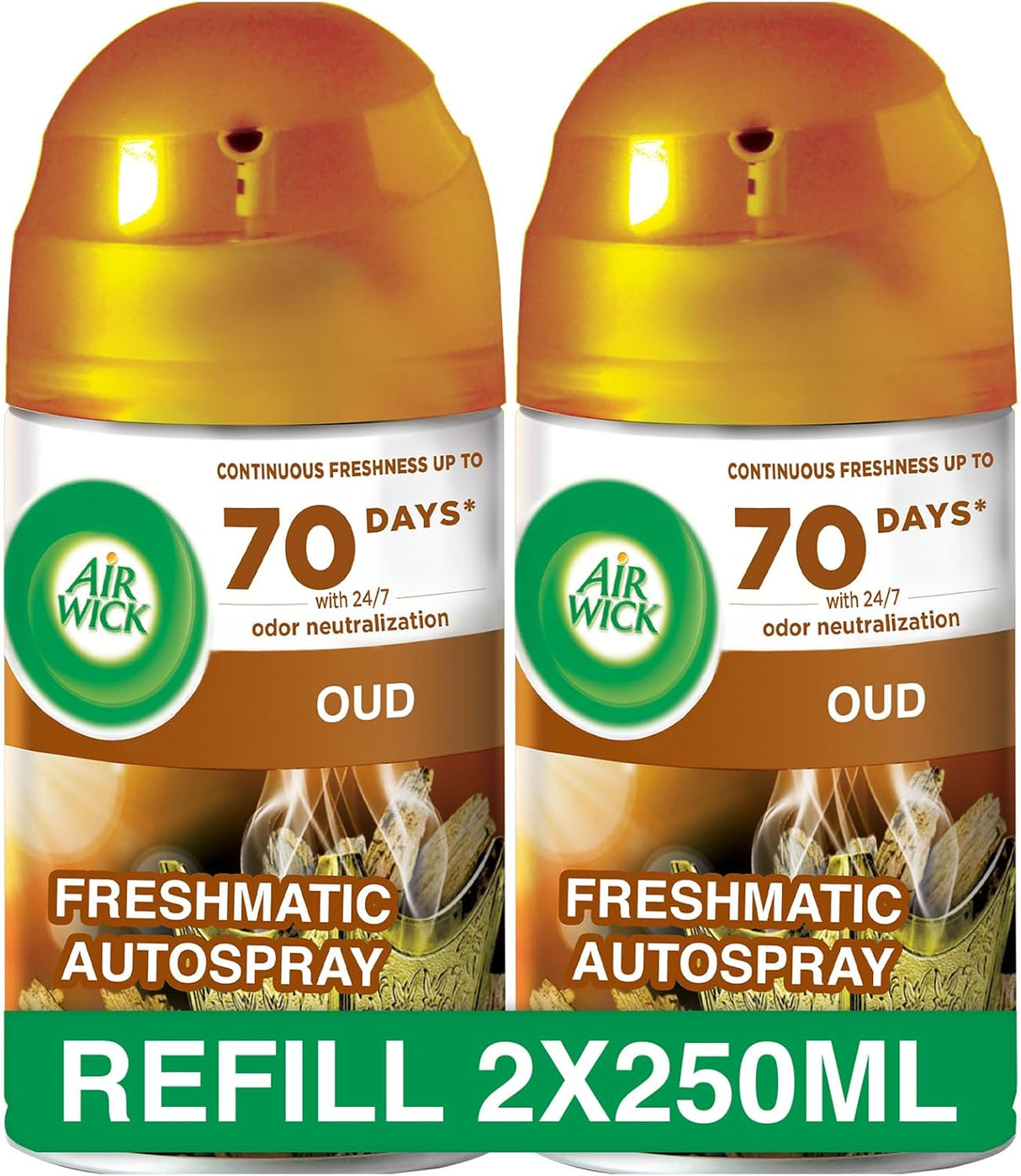 Air Wick Freshmatic Autospray Refill, Oud Scent, 250ml x 2 - Al Kabayel Discount CentreAir Wick Freshmatic Autospray Refill, Oud Scent, 250ml x 2Air FreshenersAIR WICKAl Kabayel Discount Centre