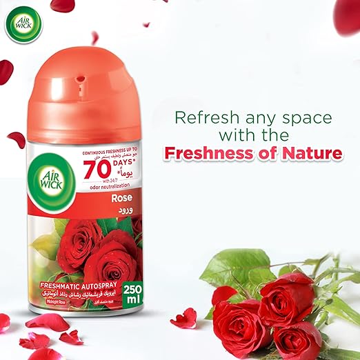 Air Wick Freshmatic Autospray Refill, Rose Fragrance, Eliminates Bad Odour like Cat Litter Smell, 250 ml (Pack of 3) - Al Kabayel Discount CentreAir Wick Freshmatic Autospray Refill, Rose Fragrance, Eliminates Bad Odour like Cat Litter Smell, 250 ml (Pack of 3)Home FragrancesAIR WICKAl Kabayel Discount Centre