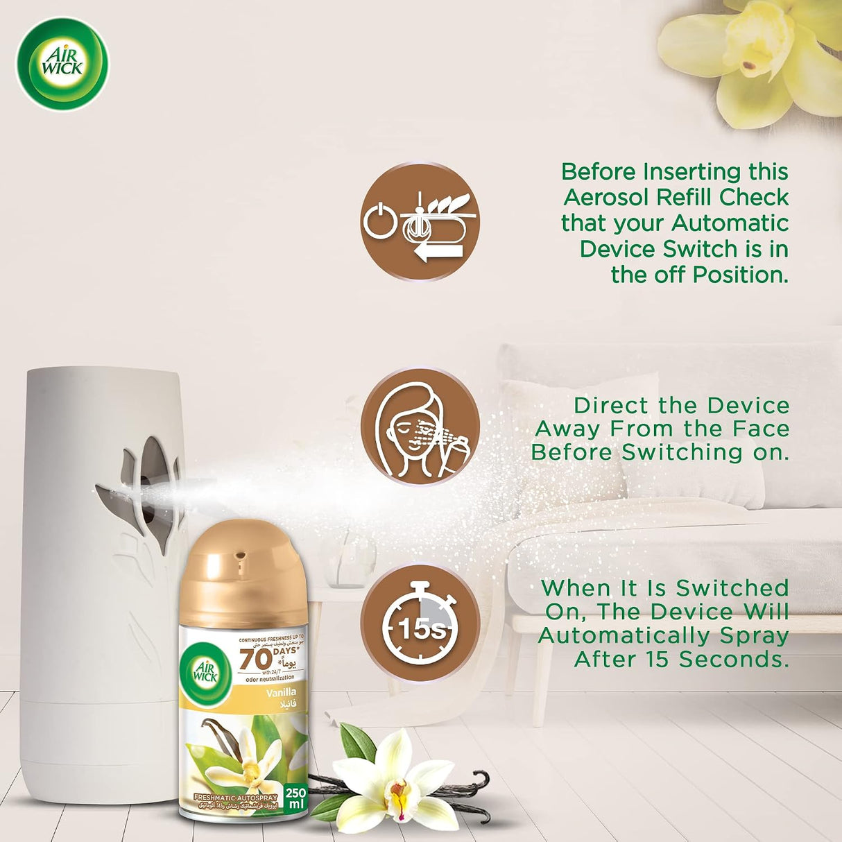 Air Wick Freshmatic Autospray Refill, Vanilla Fragrance, 250 ml (Pack of 2) - Al Kabayel Discount CentreAir Wick Freshmatic Autospray Refill, Vanilla Fragrance, 250 ml (Pack of 2)Air FreshenersAIR WICKAl Kabayel Discount Centre