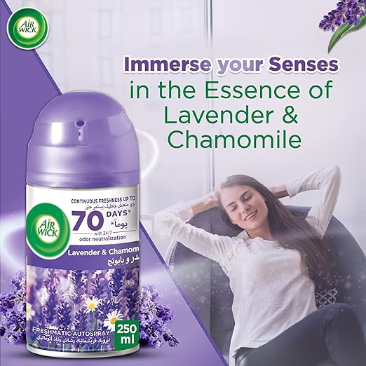 Air Wick Freshmatic Lavender and Chamomile Air Freshener Refill, 250 ml, Pack of 2 - Al Kabayel Discount CentreAir Wick Freshmatic Lavender and Chamomile Air Freshener Refill, 250 ml, Pack of 2Home FragrancesAIR WICKAl Kabayel Discount Centre