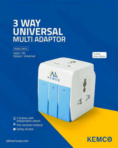 AK Kemco 3 Way Universal Multi Adapter Plug with switch AK - 938sl - Al Kabayel Discount CentreAK Kemco 3 Way Universal Multi Adapter Plug with switch AK - 938slCords & AdaptersAK KEMCOAl Kabayel Discount Centre