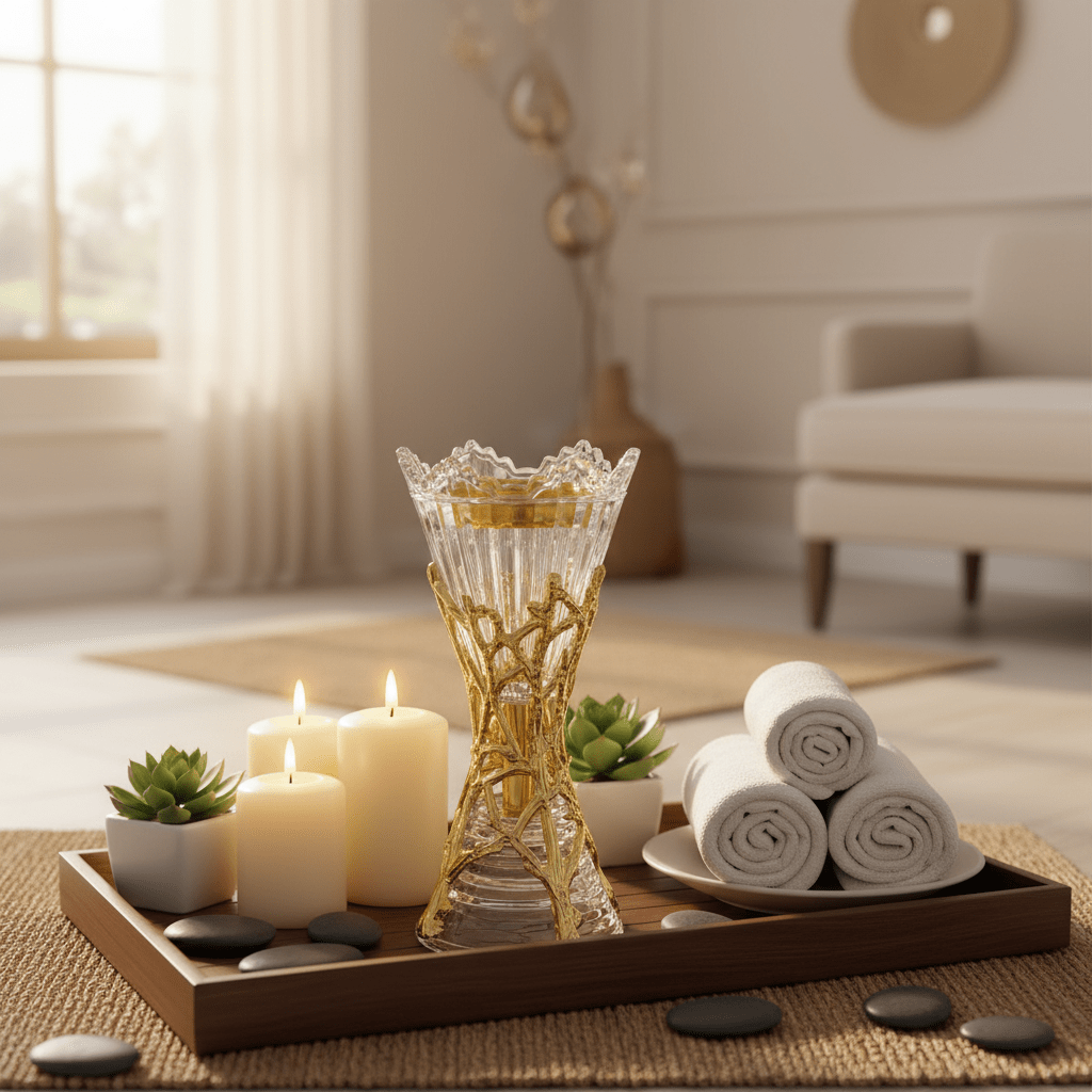 AKDC 18cm Decorative Glass Incense Burner with Elegant Golden Shade for Home Fragrance and Aromatherapy Décor - Al Kabayel Discount CentreAKDC 18cm Decorative Glass Incense Burner with Elegant Golden Shade for Home Fragrance and Aromatherapy DécorIncense BurnerAKDCAl Kabayel Discount Centre