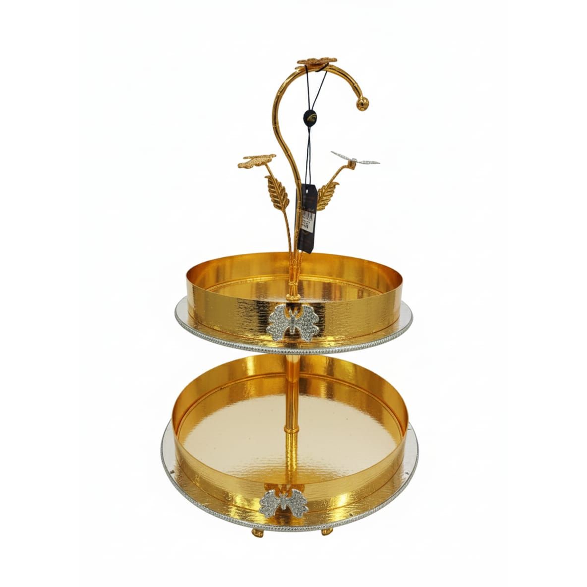 AKDC 2 - Tier Gold Oval Serving Tray with Leaf Pattern – Elegant Dessert and Snack Stand for Home, Wedding, or Buffet Decoration 45x34 cm - Al Kabayel Discount CentreAKDC 2 - Tier Gold Oval Serving Tray with Leaf Pattern – Elegant Dessert and Snack Stand for Home, Wedding, or Buffet Decoration 45x34 cmServeware SetsAKDCAl Kabayel Discount Centre