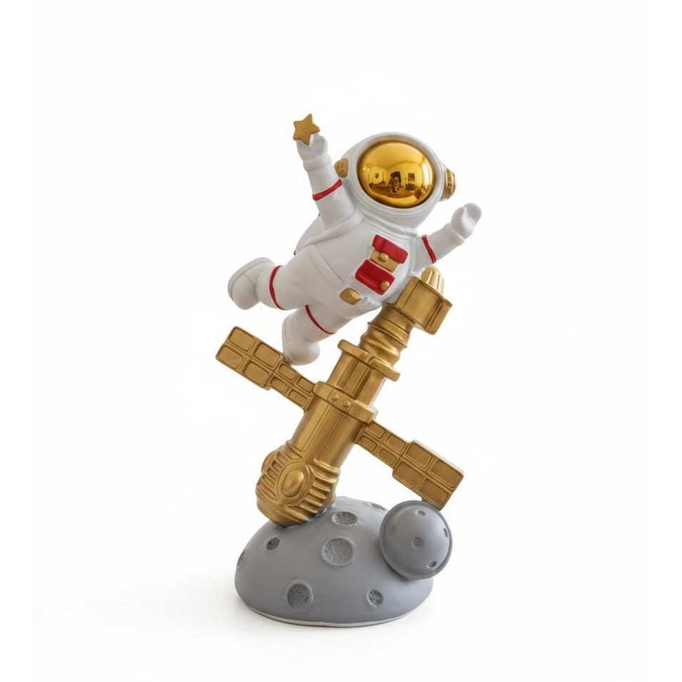 AKDC 22cm Ceramic Astronaut Balancing on Satellite Décor in White with Gold | Futuristic Artistic Home Accent - Al Kabayel Discount CentreAKDC 22cm Ceramic Astronaut Balancing on Satellite Décor in White with Gold | Futuristic Artistic Home AccentHome Décor AccentsAKDCAl Kabayel Discount Centre