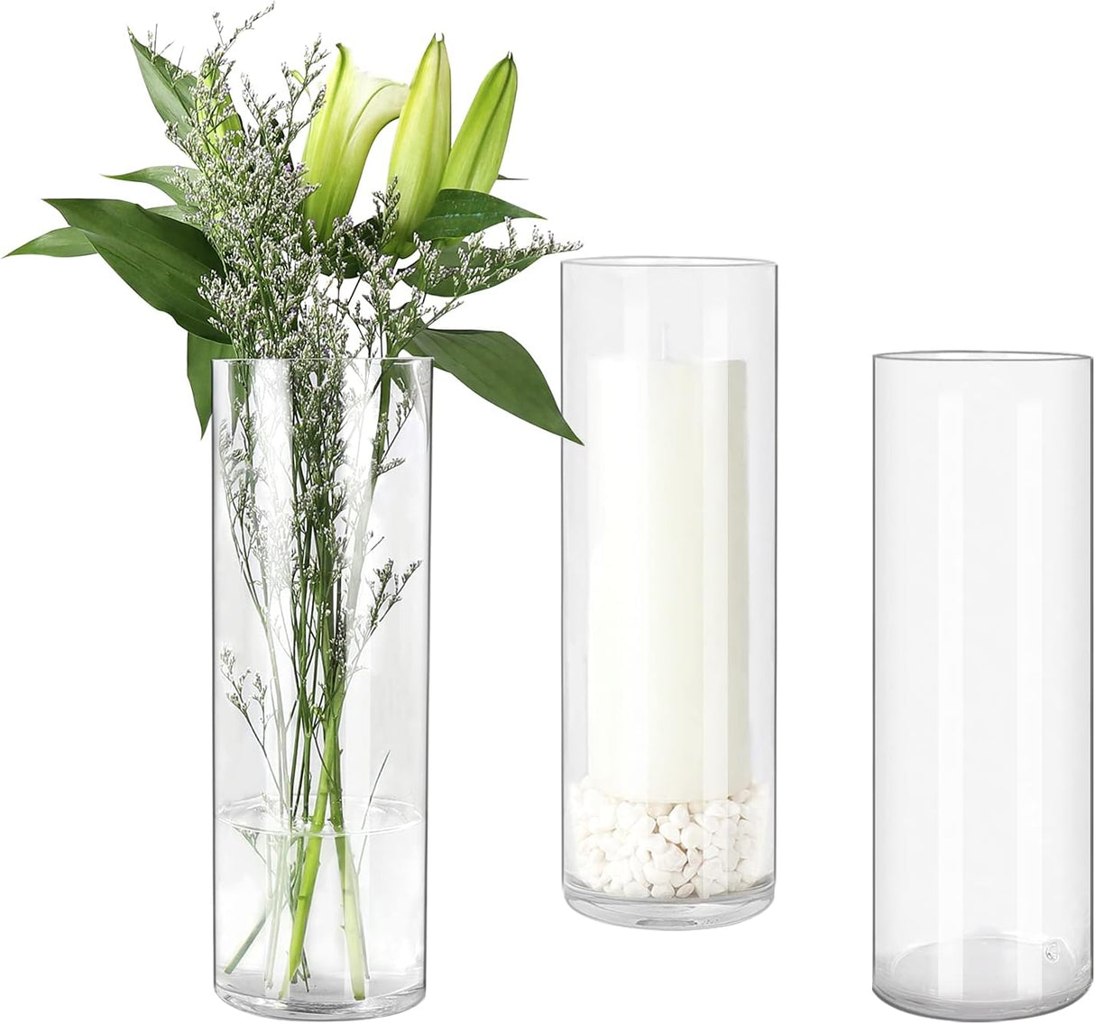 AKDC 3 Pack Clear Glass Cylinder Vases, Table Flowers Vase Candle Holder for Home,Garden, Wedding Centerpiece Decorations and Formal Dinners (Width 4, Height 12) - Al Kabayel Discount CentreAKDC 3 Pack Clear Glass Cylinder Vases, Table Flowers Vase Candle Holder for Home,Garden, Wedding Centerpiece Decorations and Formal Dinners (Width 4, Height 12)AKDCAl Kabayel Discount Centre