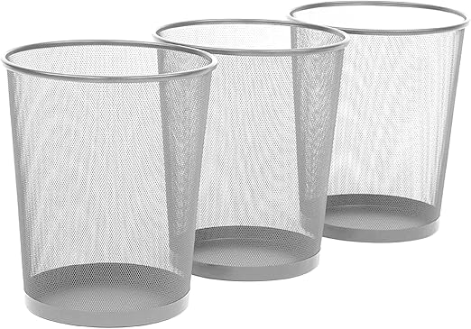 AKDC 3 - Pack Round Silver Color Metal Mesh Wastebasket Recycling Bin Waste Paper Basket Trash Cans for Kitchen Bathroom, Bedroom, Office Dustbin Multipurpose (Round - Silver) - Al Kabayel Discount CentreAKDC 3 - Pack Round Silver Color Metal Mesh Wastebasket Recycling Bin Waste Paper Basket Trash Cans for Kitchen Bathroom, Bedroom, Office Dustbin Multipurpose (Round - Silver)Organizers & AccessoriesAKDCAl Kabayel Discount Centre