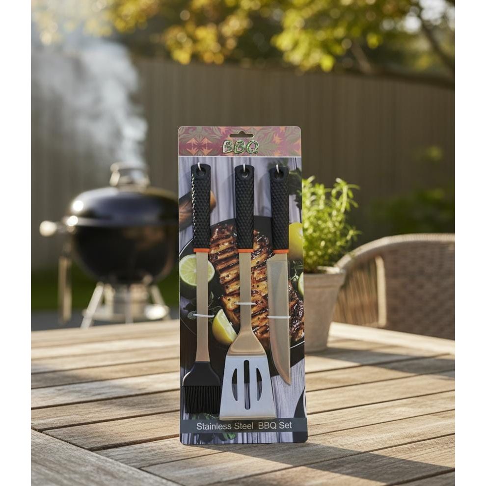 AKDC 3 pcs BBQ Tool Set – Stainless Steel Brush, Spatula & Knife Kit for Outdoor Barbecue & Grilling Lovers - Al Kabayel Discount CentreAKDC 3 pcs BBQ Tool Set – Stainless Steel Brush, Spatula & Knife Kit for Outdoor Barbecue & Grilling LoversCamping UtilitiesAKDCAl Kabayel Discount Centre