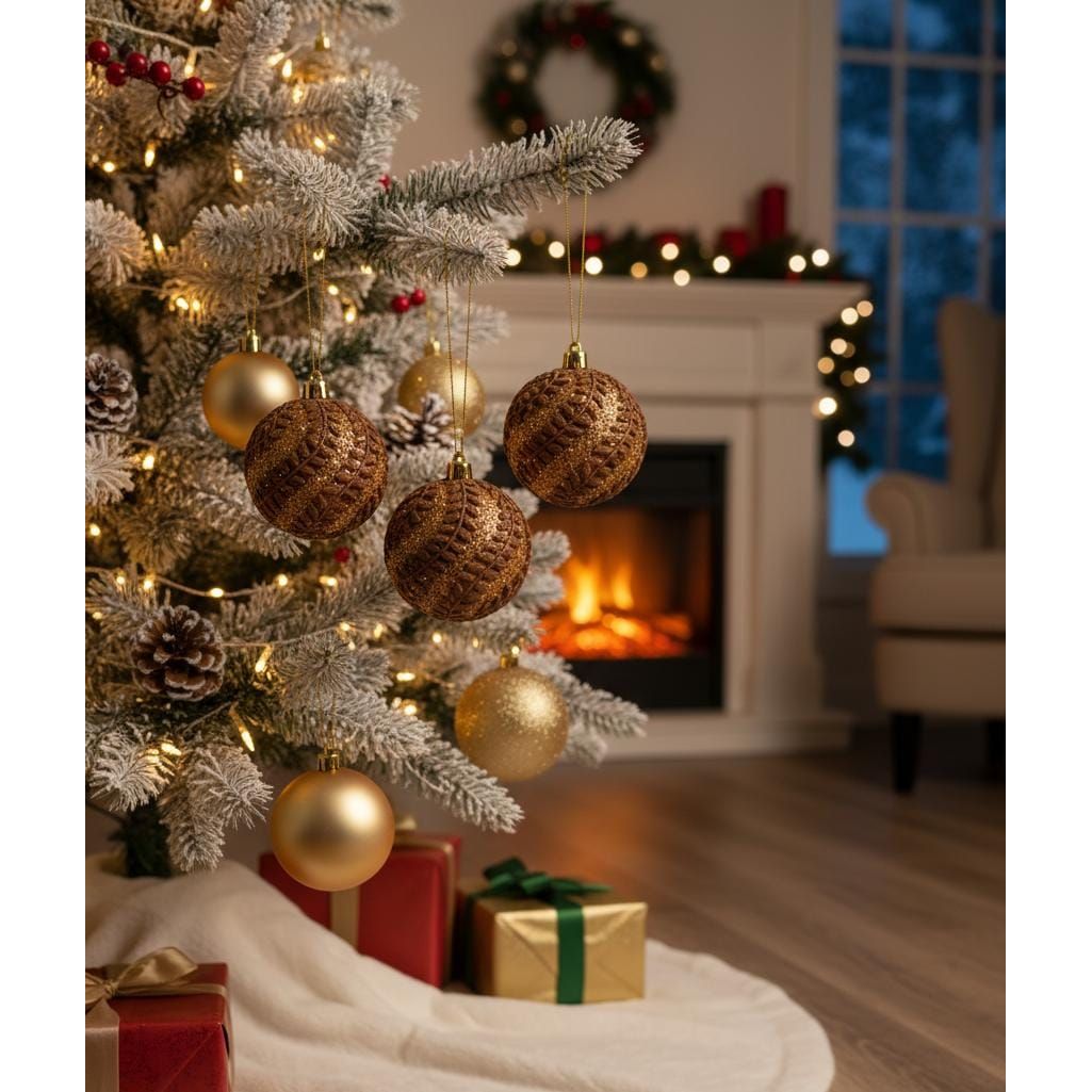 AKDC 3 - Piece Brown Christmas Hanging Ball Décor Set – Elegant Leaf Pattern Ornaments for Tree Decoration - Al Kabayel Discount CentreAKDC 3 - Piece Brown Christmas Hanging Ball Décor Set – Elegant Leaf Pattern Ornaments for Tree DecorationHome Décor AccentsAKDCAl Kabayel Discount Centre