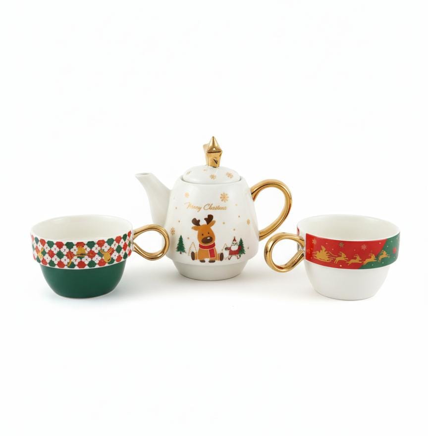 AKDC 3 - Piece Christmas Ceramic Tea Pot & Mug Gift Set – Elegant Festive Design, Perfect for Holiday Tea Parties & Gifting - Al Kabayel Discount CentreAKDC 3 - Piece Christmas Ceramic Tea Pot & Mug Gift Set – Elegant Festive Design, Perfect for Holiday Tea Parties & GiftingHome Décor AccentsAKDCAl Kabayel Discount Centre