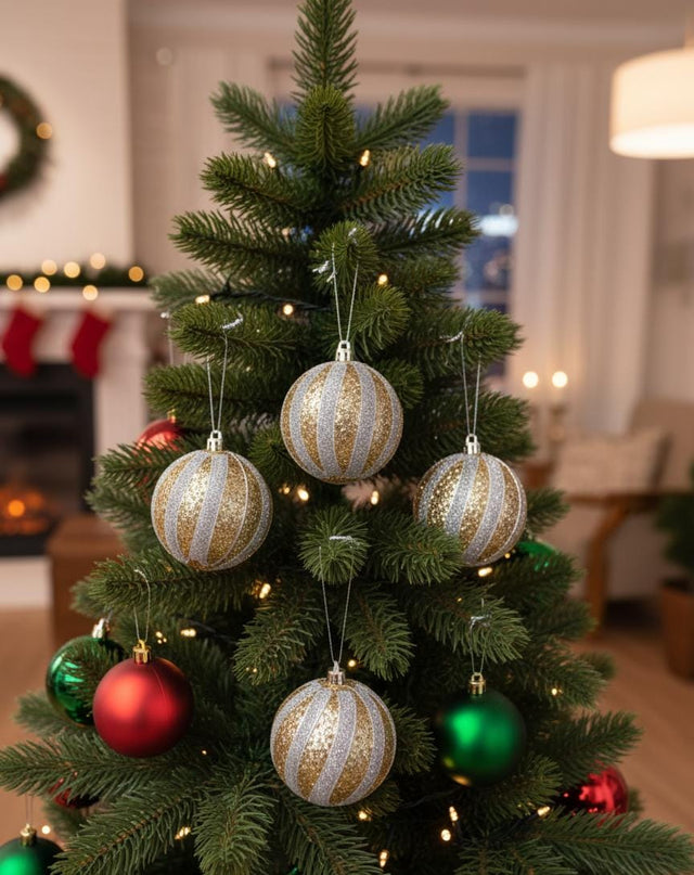 AKDC 3 - Piece Gold Christmas Hanging Ball Décor Set – Silver Glitter Finish Ornaments for Holiday Trees - Al Kabayel Discount CentreAKDC 3 - Piece Gold Christmas Hanging Ball Décor Set – Silver Glitter Finish Ornaments for Holiday TreesHome Décor AccentsAKDCAl Kabayel Discount Centre