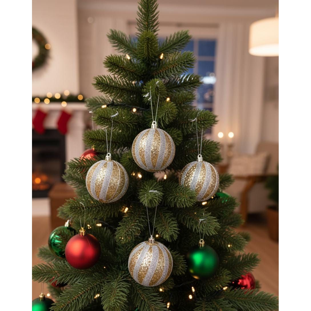 AKDC 3 - Piece Gold Christmas Hanging Ball Décor Set – Silver Glitter Finish Ornaments for Holiday Trees - Al Kabayel Discount CentreAKDC 3 - Piece Gold Christmas Hanging Ball Décor Set – Silver Glitter Finish Ornaments for Holiday TreesHome Décor AccentsAKDCAl Kabayel Discount Centre