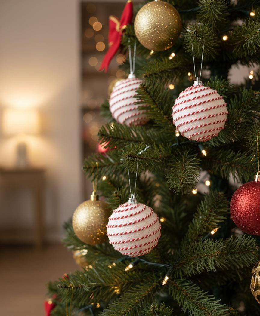 AKDC 3 - Piece Gold Christmas Hanging Ball Décor Set – White Glitter & Red Thread Design for Festive Décor - Al Kabayel Discount CentreAKDC 3 - Piece Gold Christmas Hanging Ball Décor Set – White Glitter & Red Thread Design for Festive DécorHome Décor AccentsAKDCAl Kabayel Discount Centre