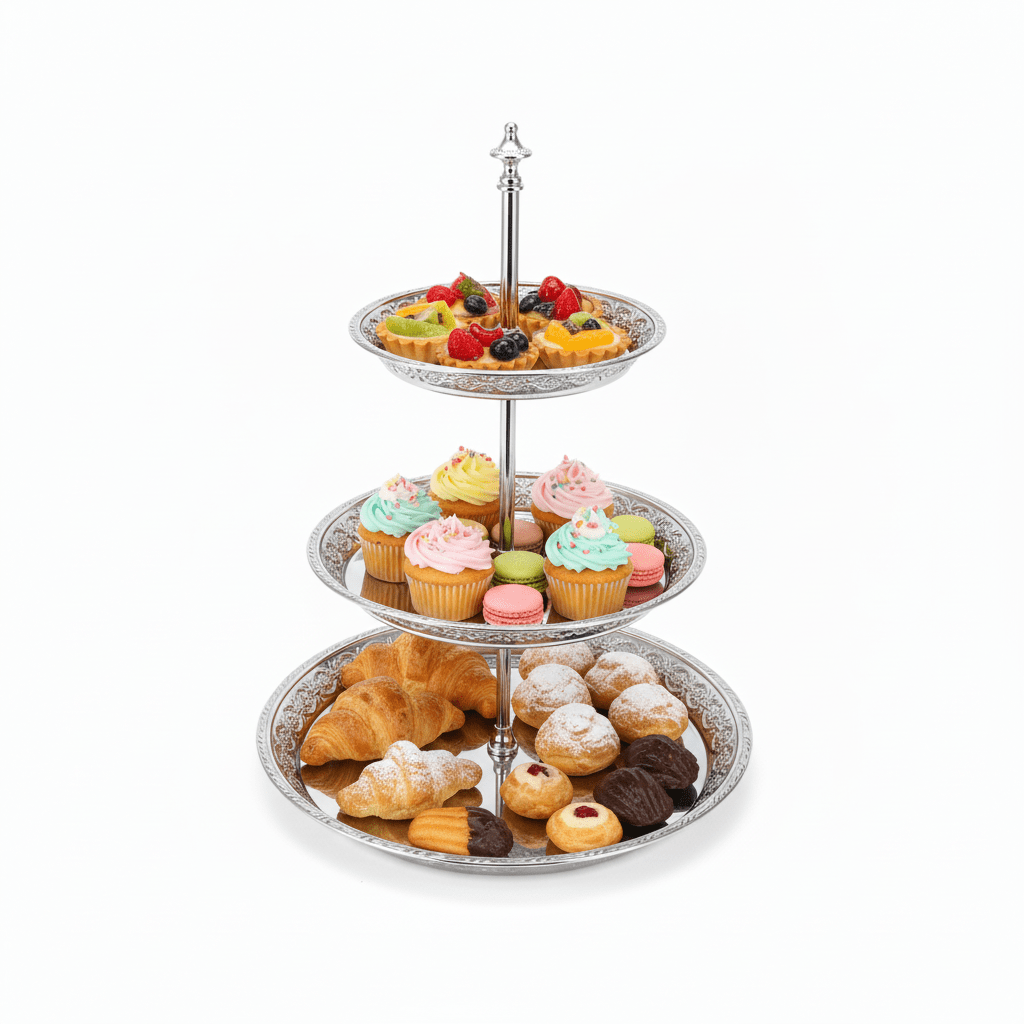 AKDC 3 - Tier Silver Metal Dessert & Candy Stand 40 cm Multi - Level Serving Tray for Parties & Events - Al Kabayel Discount CentreAKDC 3 - Tier Silver Metal Dessert & Candy Stand 40 cm Multi - Level Serving Tray for Parties & EventsServing TraysAKDCAl Kabayel Discount Centre