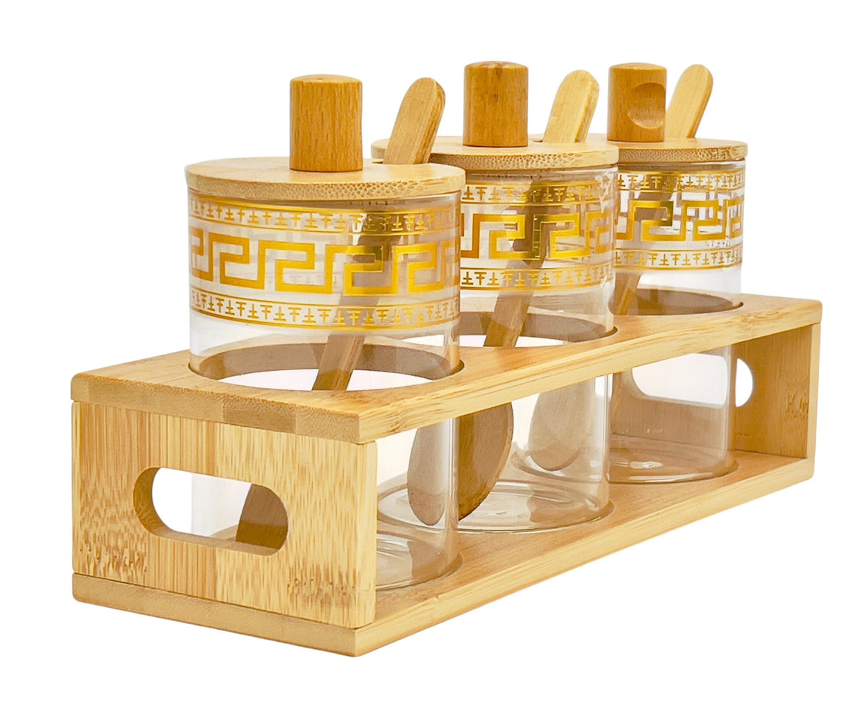 AKDC 3pcs Glass Jar with Bamboo Rack Set 400ml - Al Kabayel Discount CentreAKDC 3pcs Glass Jar with Bamboo Rack Set 400mlJars & Food SaversAKDCAl Kabayel Discount Centre