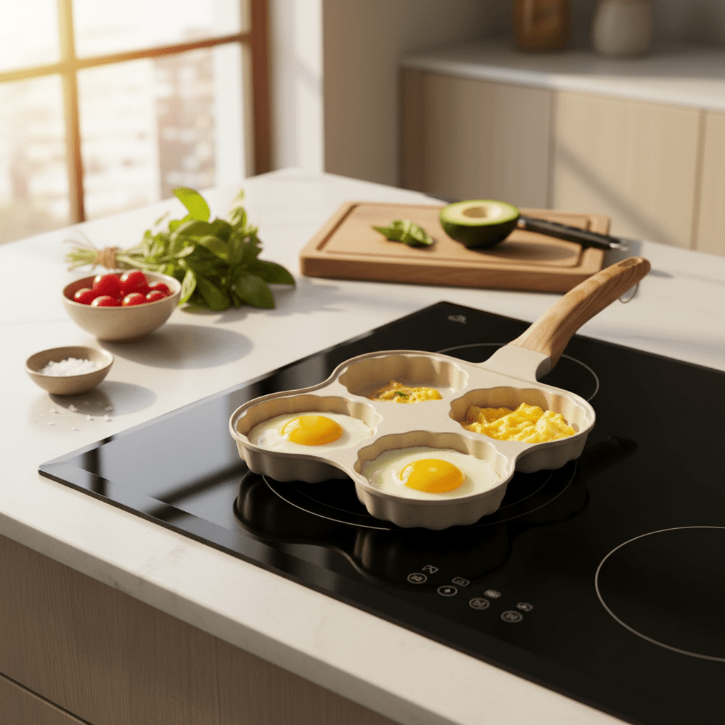 AKDC 4 - Compartment Non - Stick Egg Frying Pan with Wooden Handle – Beige, 19 cm - Al Kabayel Discount CentreAKDC 4 - Compartment Non - Stick Egg Frying Pan with Wooden Handle – Beige, 19 cmFrying Pan & Grill PanAKDCAl Kabayel Discount Centre