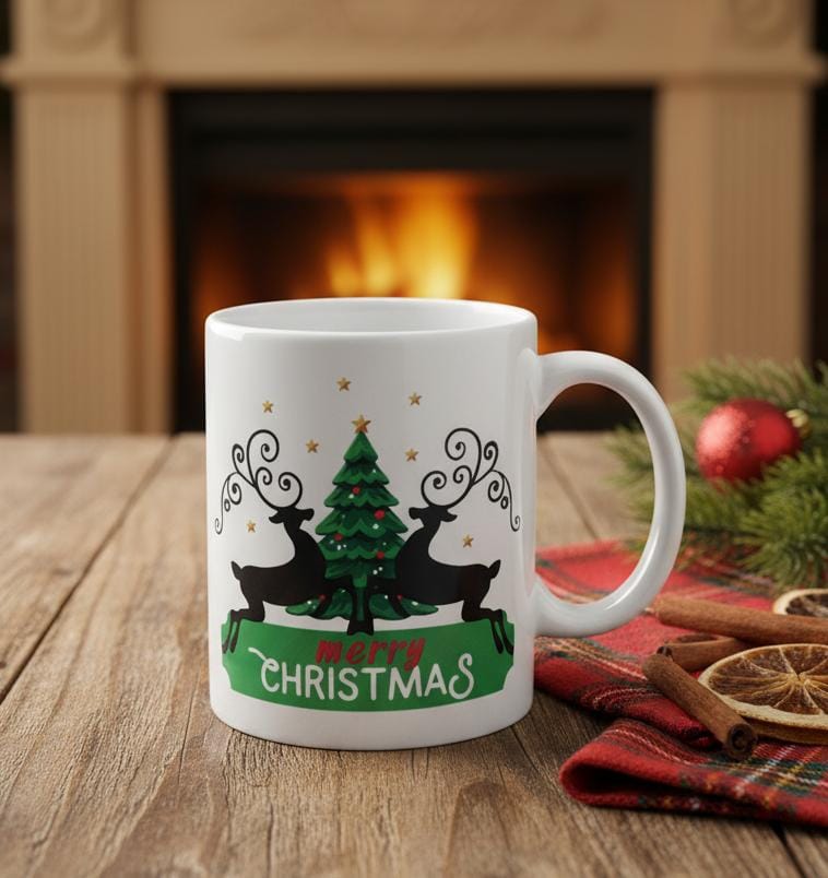 AKDC 400ml Ceramic Mug with Christmas Tree & Deer Design – White Festive Cup for Coffee, Tea & Holiday Gifts - Al Kabayel Discount CentreAKDC 400ml Ceramic Mug with Christmas Tree & Deer Design – White Festive Cup for Coffee, Tea & Holiday GiftsMugsAKDCAl Kabayel Discount Centre