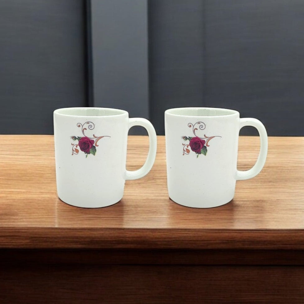 AKDC 400ML Mug Ceramic Rose Flower White Coffee Mug (Pack Of 2) - Al Kabayel Discount CentreAKDC 400ML Mug Ceramic Rose Flower White Coffee Mug (Pack Of 2)MugsAKDCAl Kabayel Discount Centre