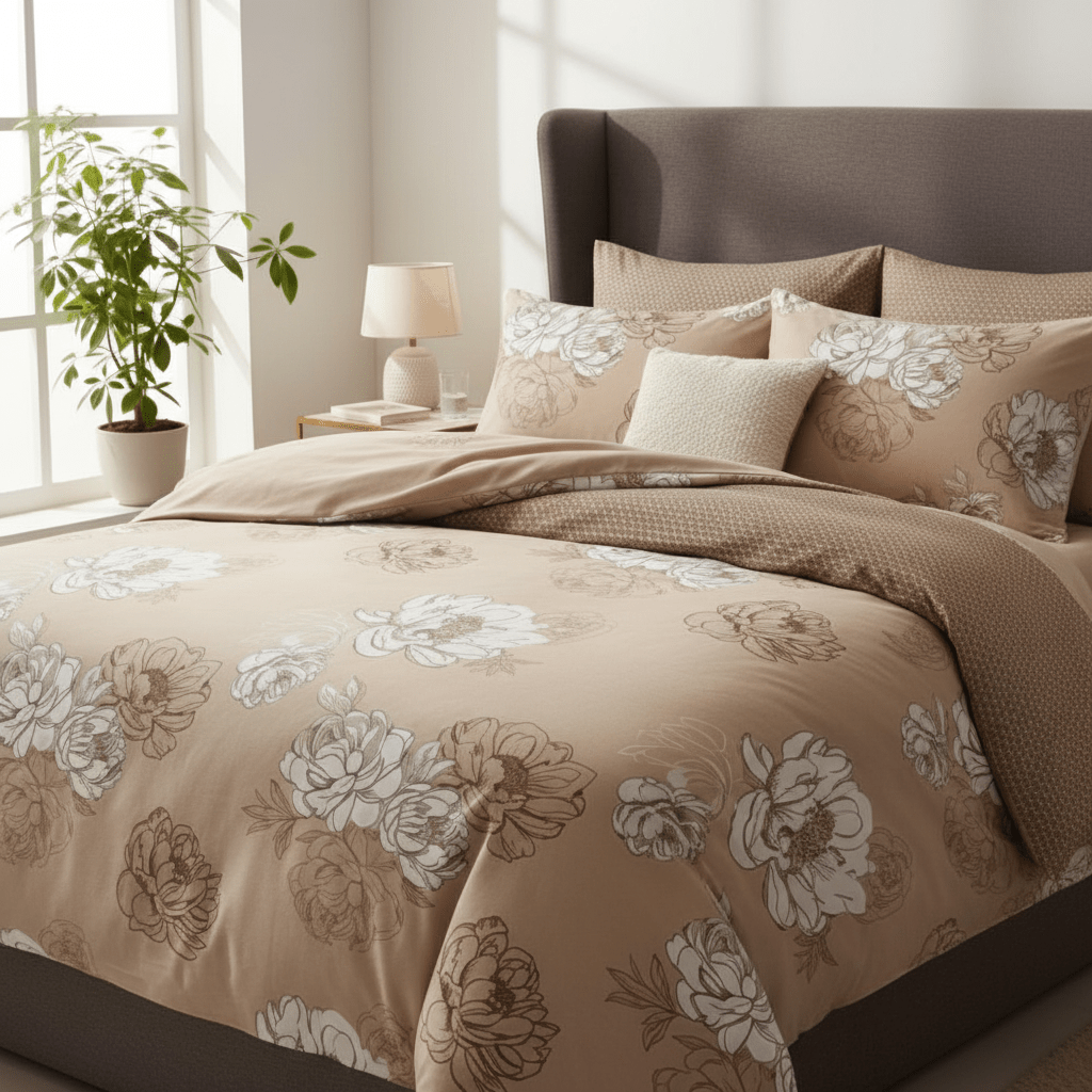AKDC 6 - Piece Beige Cotton Comforter Set with Flat Sheet & Square Cushions – 230×250 cm - Al Kabayel Discount CentreAKDC 6 - Piece Beige Cotton Comforter Set with Flat Sheet & Square Cushions – 230×250 cmBeddingAKDCAl Kabayel Discount Centre