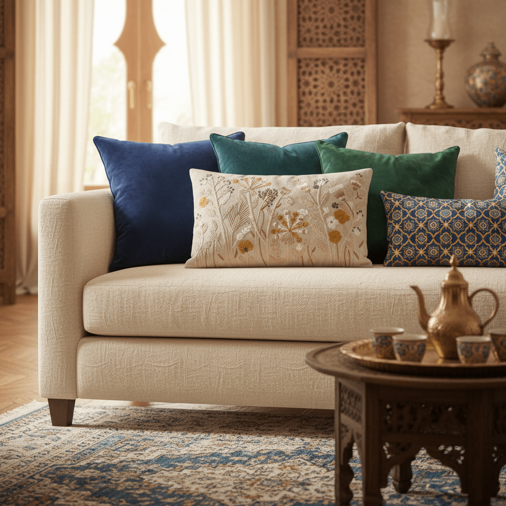 AKDC 60 x 40 cm Rectangular Cushion Cover – Beige Decorative Pillow Cover with Embroidered Floral Design in White Mustard and Brown Tones - Al Kabayel Discount CentreAKDC 60 x 40 cm Rectangular Cushion Cover – Beige Decorative Pillow Cover with Embroidered Floral Design in White Mustard and Brown TonesFloor Pillows & CushionsAKDCAl Kabayel Discount Centre