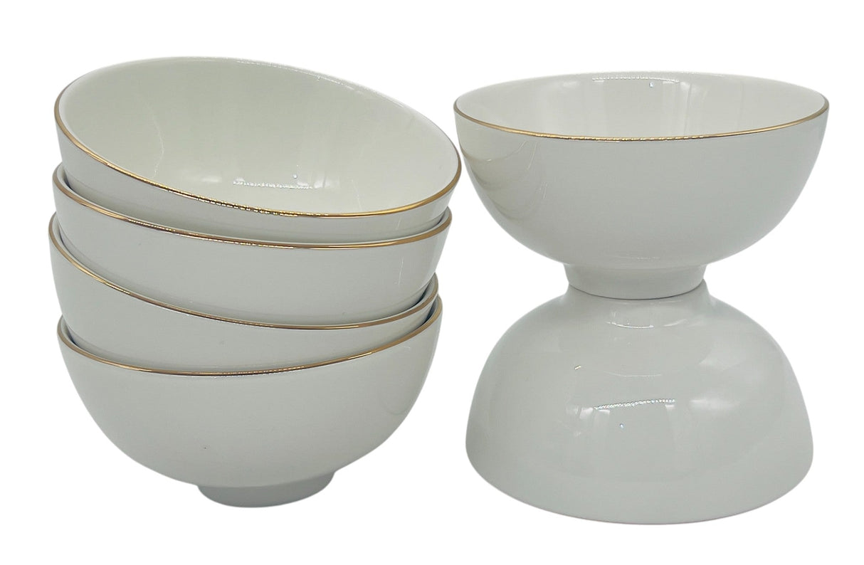 AKDC 6pc Porcelain Rice Bowl 4.5", White and Gold Rim - Al Kabayel Discount CentreAKDC 6pc Porcelain Rice Bowl 4.5", White and Gold RimBowlsAKDCAl Kabayel Discount Centre