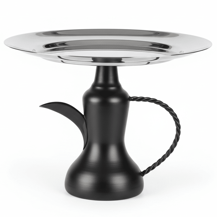 AKDC Arabian Style Silver Candy Serving Tray with Traditional Black Dallah Base for Premium Presentation – 26×21 cm - Al Kabayel Discount CentreAKDC Arabian Style Silver Candy Serving Tray with Traditional Black Dallah Base for Premium Presentation – 26×21 cmServing TraysAKDCAl Kabayel Discount Centre
