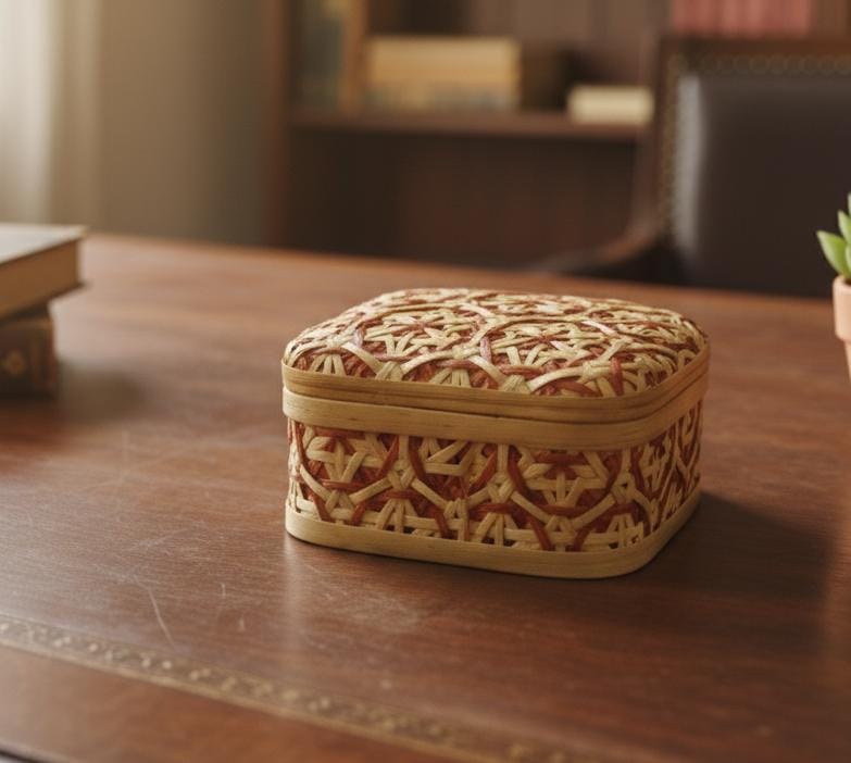 AKDC Bamboo Mesh Storage Box 17×12×8 cm – Brown & Cream Handcrafted Organizer - Al Kabayel Discount CentreAKDC Bamboo Mesh Storage Box 17×12×8 cm – Brown & Cream Handcrafted OrganizerOrganizers & AccessoriesAKDCAl Kabayel Discount Centre