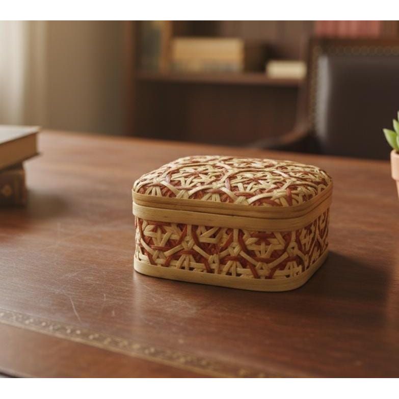 AKDC Bamboo Mesh Storage Box 17×12×8 cm – Brown & Cream Handcrafted Organizer - Al Kabayel Discount CentreAKDC Bamboo Mesh Storage Box 17×12×8 cm – Brown & Cream Handcrafted OrganizerOrganizers & AccessoriesAKDCAl Kabayel Discount Centre
