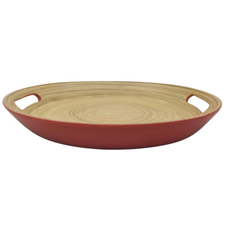 AKDC Bamboo Round Tray With Handles, Tea & Coffee Table Decorative Serving Tray Food Storage Platters for Serving Beverages Living Room Home Dining Table - 30cmX4cm - Red&Bamboo - Al Kabayel Discount CentreAKDC Bamboo Round Tray With Handles, Tea & Coffee Table Decorative Serving Tray Food Storage Platters for Serving Beverages Living Room Home Dining Table - 30cmX4cm - Red&BambooServing TraysAKDCAl Kabayel Discount Centre