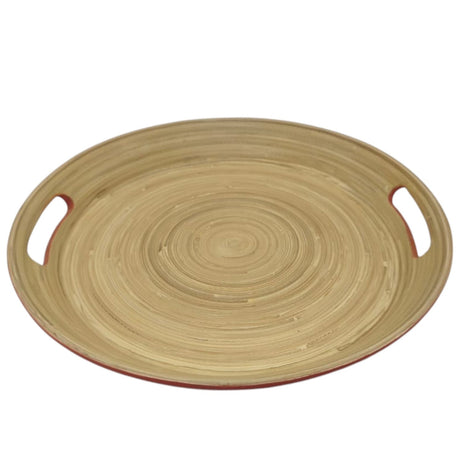 AKDC Bamboo Round Tray With Handles, Tea & Coffee Table Decorative Serving Tray Food Storage Platters for Serving Beverages Living Room Home Dining Table - 30cmX4cm - Red&Bamboo - Al Kabayel Discount CentreAKDC Bamboo Round Tray With Handles, Tea & Coffee Table Decorative Serving Tray Food Storage Platters for Serving Beverages Living Room Home Dining Table - 30cmX4cm - Red&BambooServing TraysAKDCAl Kabayel Discount Centre