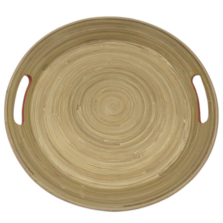AKDC Bamboo Round Tray With Handles, Tea & Coffee Table Decorative Serving Tray Food Storage Platters for Serving Beverages Living Room Home Dining Table - 30cmX4cm - Red&Bamboo - Al Kabayel Discount CentreAKDC Bamboo Round Tray With Handles, Tea & Coffee Table Decorative Serving Tray Food Storage Platters for Serving Beverages Living Room Home Dining Table - 30cmX4cm - Red&BambooServing TraysAKDCAl Kabayel Discount Centre