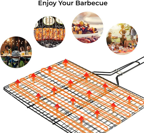 AKDC Barbeque Grill Chromium Plated Iron Wooden Handle, Folding Portable BBQ Grill Basket for Fish Vegetables Shrimp, Larger Grilling Area - Al Kabayel Discount CenterAKDC Barbeque Grill Chromium Plated Iron Wooden Handle, Folding Portable BBQ Grill Basket for Fish Vegetables Shrimp, Larger Grilling AreaBarbecue & Outdoor DiningAKDCAl Kabayel Discount Center