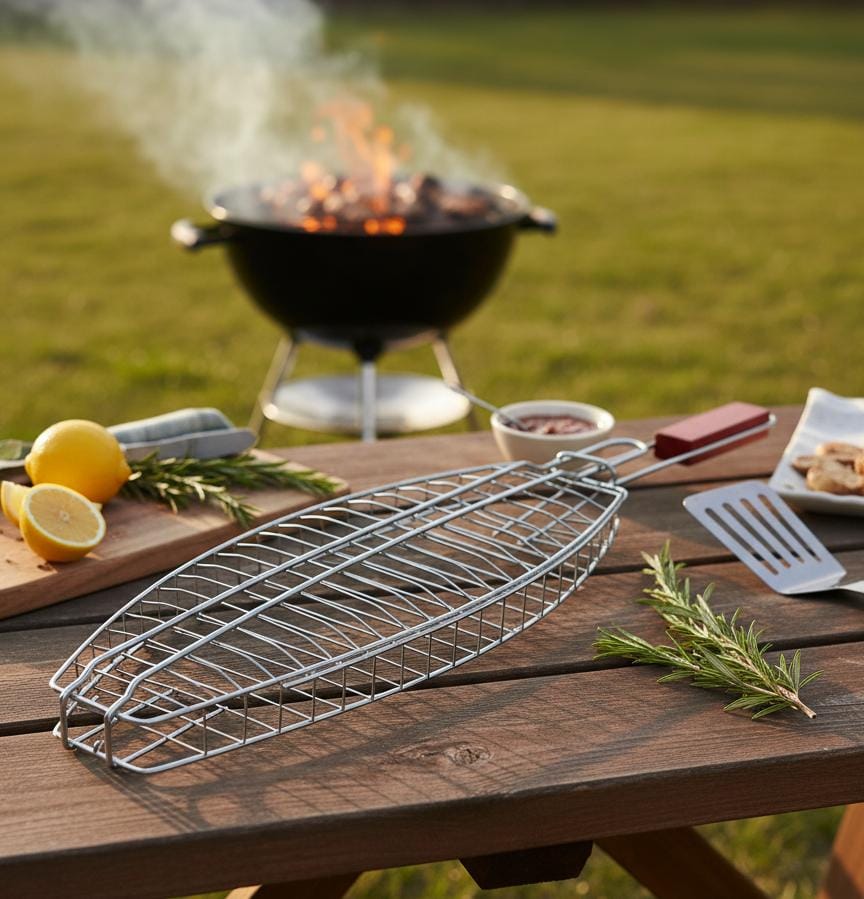 AKDC BBQ Oval Fish Grill 32 × 19 cm – Stainless Steel Folding Basket for Grilling Fish, Meat & Vegetables - Al Kabayel Discount CentreAKDC BBQ Oval Fish Grill 32 × 19 cm – Stainless Steel Folding Basket for Grilling Fish, Meat & VegetablesBBQ Grills & Fire PitsAKDCAl Kabayel Discount Centre