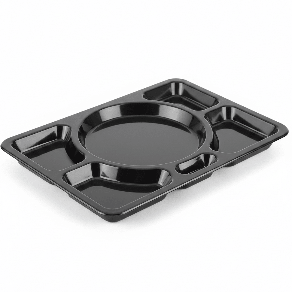 AKDC Black Rectangular Melamine 6 Portion Serving Plate 38 × 28 cm Large Compartment Tray for Thali Service Restaurant and Catering - Al Kabayel Discount CentreAKDC Black Rectangular Melamine 6 Portion Serving Plate 38 × 28 cm Large Compartment Tray for Thali Service Restaurant and CateringPlatesAKDCAl Kabayel Discount Centre