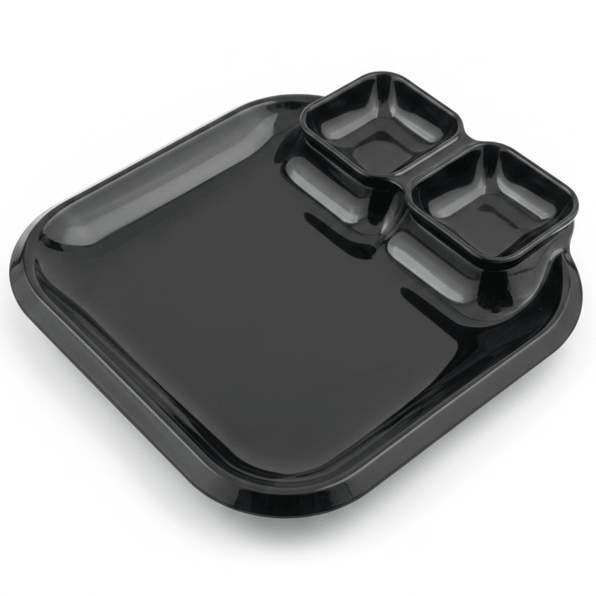 AKDC Black Square Melamine 3 Portion Serving Plate 24 cm Premium Quality Compartment Tray for Kitchen Restaurant and Buffet Use - Al Kabayel Discount CentreAKDC Black Square Melamine 3 Portion Serving Plate 24 cm Premium Quality Compartment Tray for Kitchen Restaurant and Buffet UsePlatesAKDCAl Kabayel Discount Centre