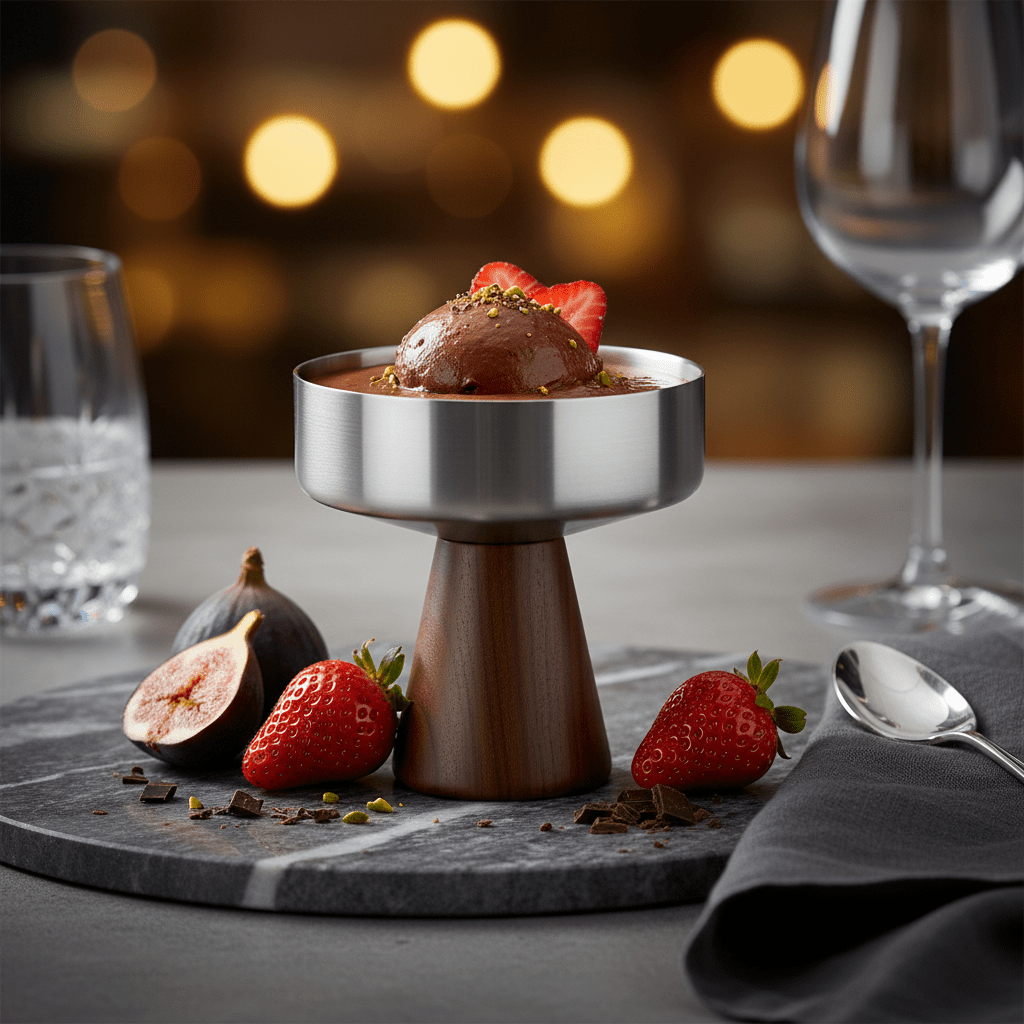 AKDC Brown Wooden Base Silver Metal Dessert Cup with Elegant Finish for Table Presentation – 200 ml - Al Kabayel Discount CentreAKDC Brown Wooden Base Silver Metal Dessert Cup with Elegant Finish for Table Presentation – 200 mlBowlsAKDCAl Kabayel Discount Centre