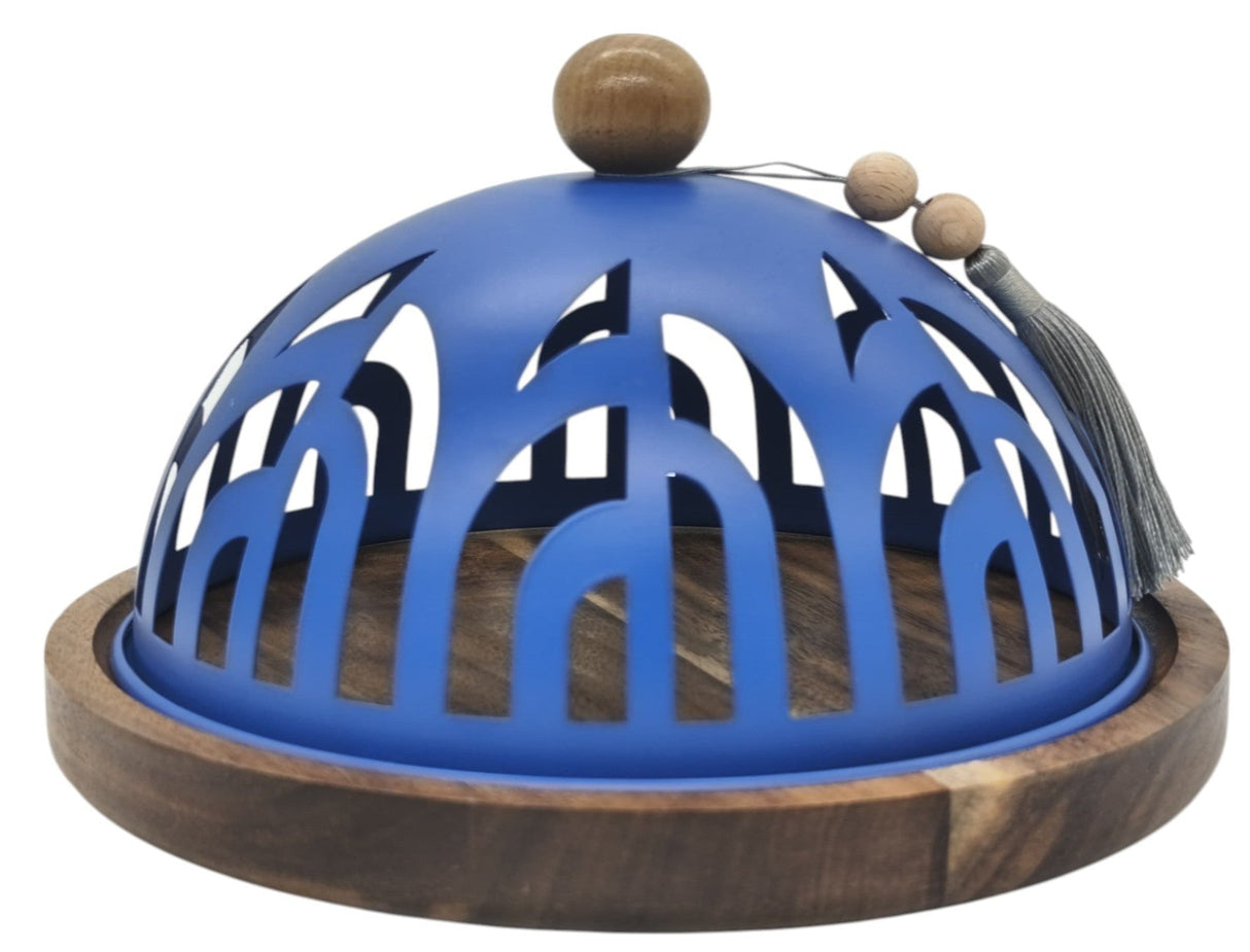 AKDC Cake Tray with Wooden Base and Metal Lid 28cm*20cm, Blue - Al Kabayel Discount CentreAKDC Cake Tray with Wooden Base and Metal Lid 28cm*20cm, BlueServeware SetsAKDCAl Kabayel Discount Centre