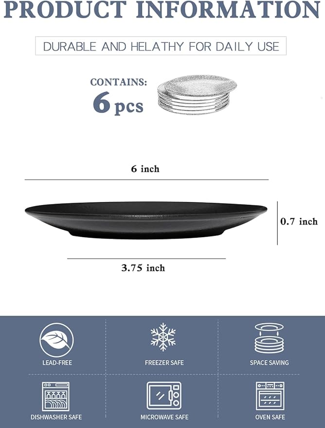 AKDC Ceramic Dessert Plates Set of 6, Small Salad Plates 6 Inch Appetizer Plates for Kitchen, Mini Dinner Plates for Cake Snacks Side Dish, Microwave, Oven and Dishwasher Safe, Black Glazed - Al Kabayel Discount CentreAKDC Ceramic Dessert Plates Set of 6, Small Salad Plates 6 Inch Appetizer Plates for Kitchen, Mini Dinner Plates for Cake Snacks Side Dish, Microwave, Oven and Dishwasher Safe, Black GlazedplatesAKDCAl Kabayel Discount Centre