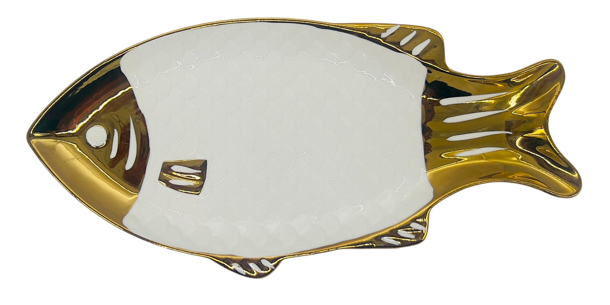AKDC Ceramic Fish Plate 31cm*14.5cm, White & Gold - Al Kabayel Discount CentreAKDC Ceramic Fish Plate 31cm*14.5cm, White & GoldPlatesAKDCAl Kabayel Discount Centre