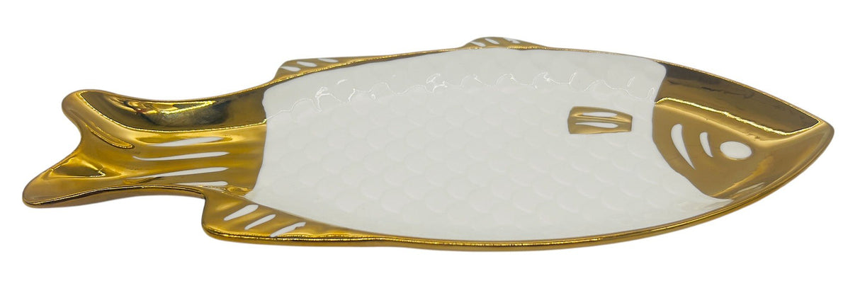 AKDC Ceramic Fish Plate 31cm*14.5cm, White & Gold - Al Kabayel Discount CentreAKDC Ceramic Fish Plate 31cm*14.5cm, White & GoldPlatesAKDCAl Kabayel Discount Centre
