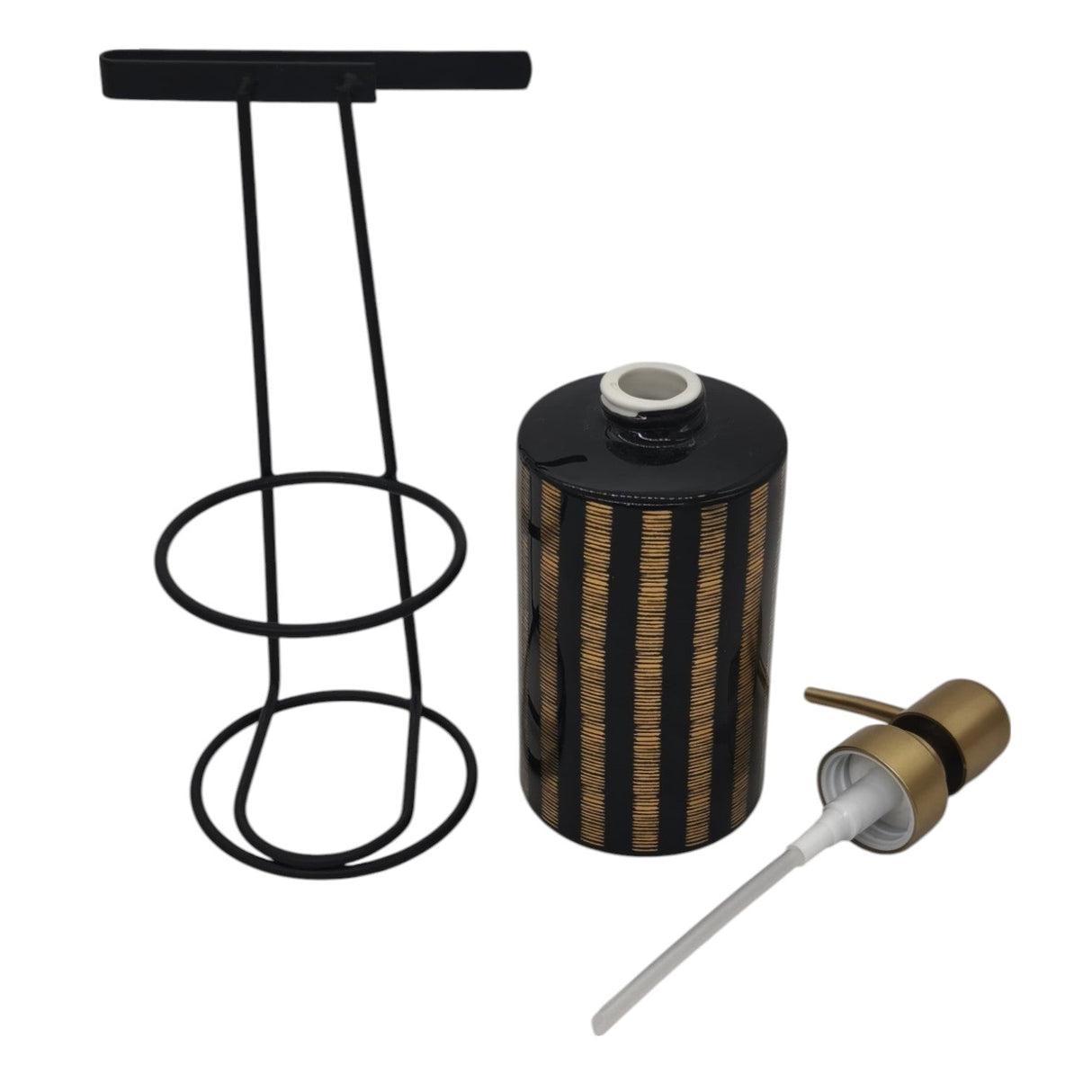 AKDC Ceramic Liquid Soap Dispenser With Metal Hanging Stand Bathroom & Kitchen Dish Soap Dispenser with Easy - to - Press Pump - 450ML - Black&Gold - Al Kabayel Discount CentreAKDC Ceramic Liquid Soap Dispenser With Metal Hanging Stand Bathroom & Kitchen Dish Soap Dispenser with Easy - to - Press Pump - 450ML - Black&GoldHolders & DispensersAKDCAl Kabayel Discount Centre