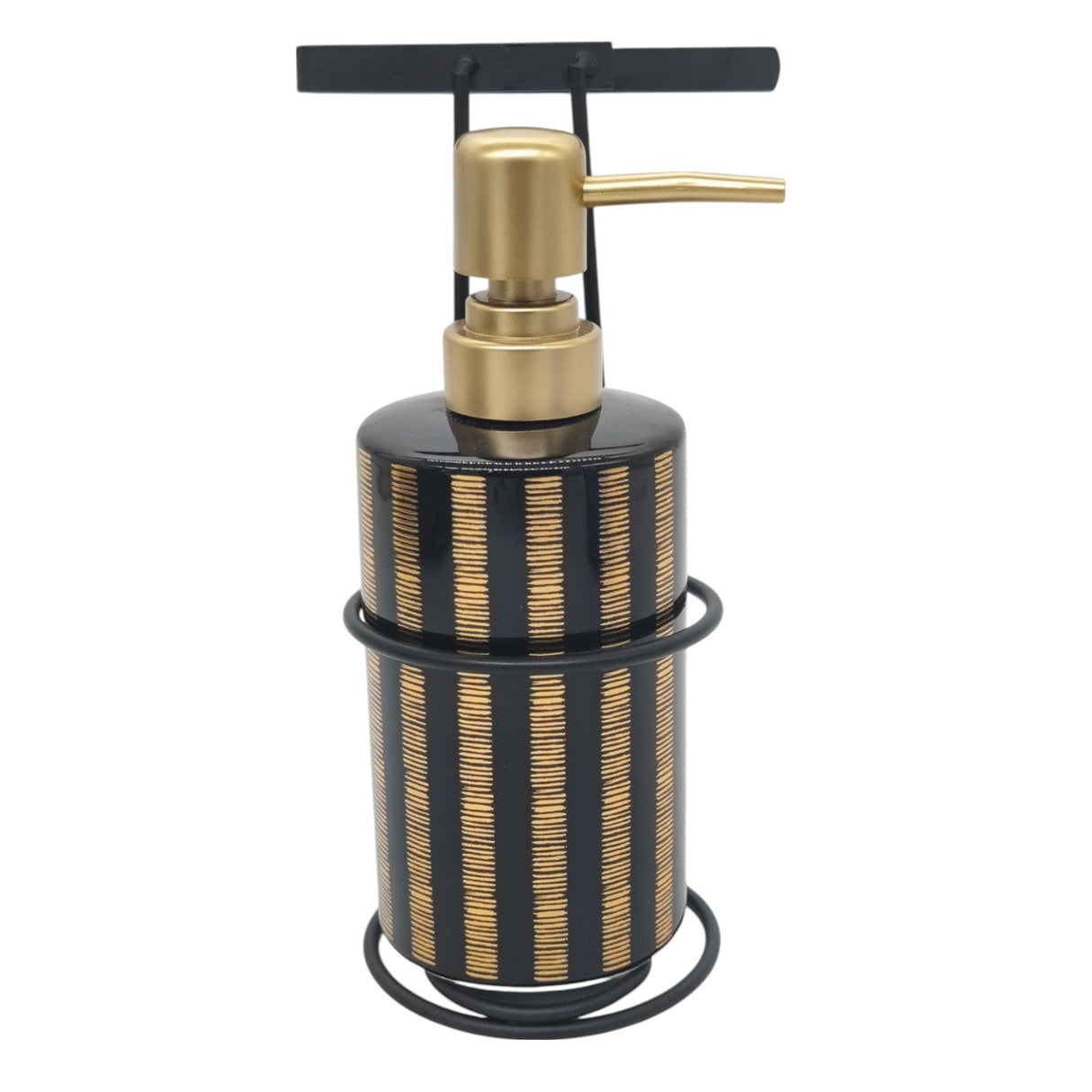 AKDC Ceramic Liquid Soap Dispenser With Metal Hanging Stand Bathroom & Kitchen Dish Soap Dispenser with Easy - to - Press Pump - 450ML - Black&Gold - Al Kabayel Discount CentreAKDC Ceramic Liquid Soap Dispenser With Metal Hanging Stand Bathroom & Kitchen Dish Soap Dispenser with Easy - to - Press Pump - 450ML - Black&GoldHolders & DispensersAKDCAl Kabayel Discount Centre