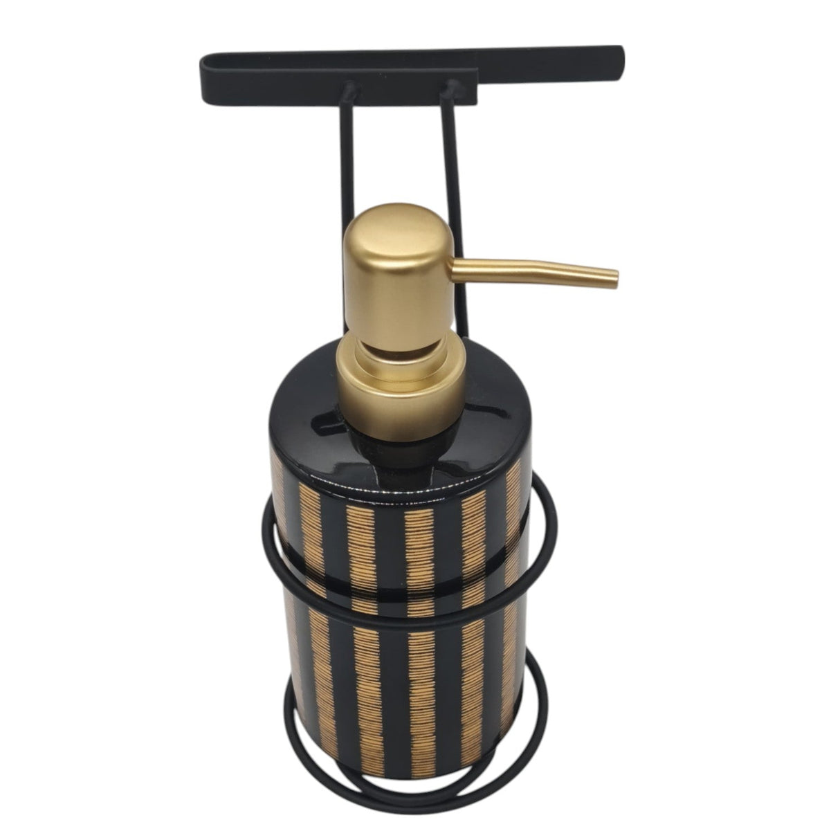 AKDC Ceramic Liquid Soap Dispenser With Metal Hanging Stand Bathroom & Kitchen Dish Soap Dispenser with Easy - to - Press Pump - 450ML - Black&Gold - Al Kabayel Discount CentreAKDC Ceramic Liquid Soap Dispenser With Metal Hanging Stand Bathroom & Kitchen Dish Soap Dispenser with Easy - to - Press Pump - 450ML - Black&GoldHolders & DispensersAKDCAl Kabayel Discount Centre
