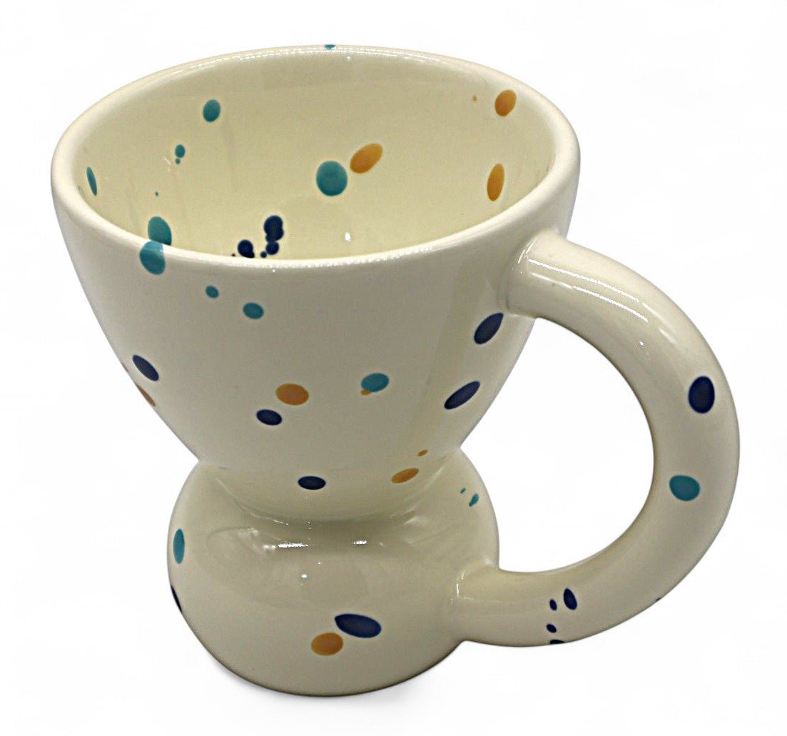 AKDC Ceramic Mug in Half White with Blue & Yellow Polka Dots – 200ml Stylish Drinkware - Al Kabayel Discount CentreAKDC Ceramic Mug in Half White with Blue & Yellow Polka Dots – 200ml Stylish DrinkwareMugsAKDCAl Kabayel Discount Centre