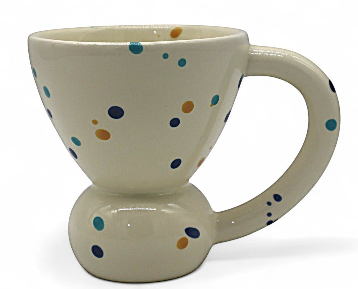 AKDC Ceramic Mug in Half White with Blue & Yellow Polka Dots – 200ml Stylish Drinkware - Al Kabayel Discount CentreAKDC Ceramic Mug in Half White with Blue & Yellow Polka Dots – 200ml Stylish DrinkwareMugsAKDCAl Kabayel Discount Centre