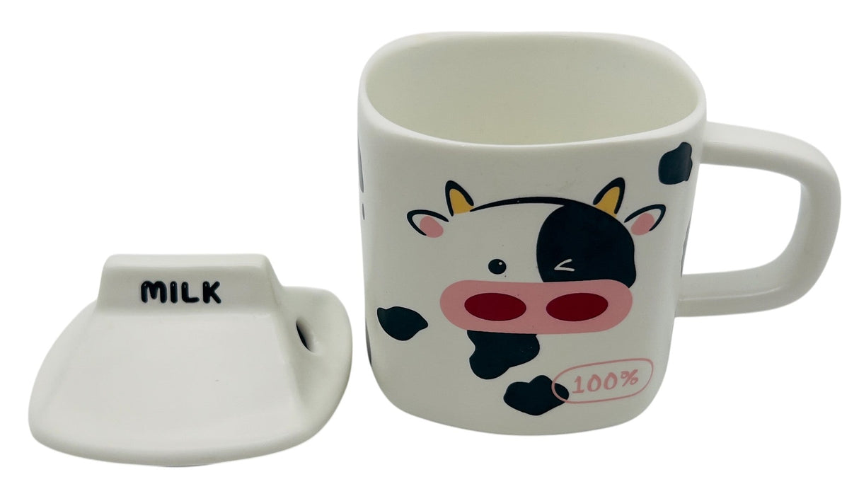 AKDC Ceramic Mug with Lid – White with Cute Cow Design, 300ml - Al Kabayel Discount CentreAKDC Ceramic Mug with Lid – White with Cute Cow Design, 300mlMugsAKDCAl Kabayel Discount Centre