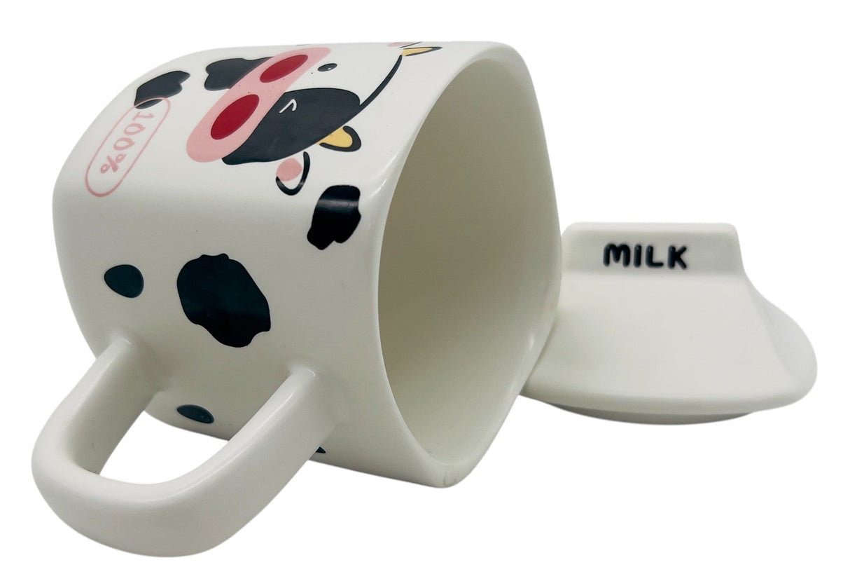 AKDC Ceramic Mug with Lid – White with Cute Cow Design, 300ml - Al Kabayel Discount CentreAKDC Ceramic Mug with Lid – White with Cute Cow Design, 300mlMugsAKDCAl Kabayel Discount Centre