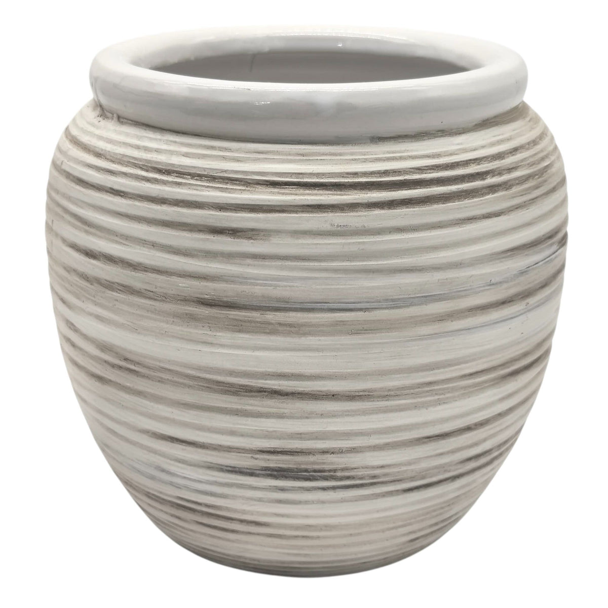 AKDC Ceramic Planter Pot 12.5cm*14cm, White/Brown Ripple Textured - Al Kabayel Discount CentreAKDC Ceramic Planter Pot 12.5cm*14cm, White/Brown Ripple TexturedFlower/Plant PotsAKDCAl Kabayel Discount Centre